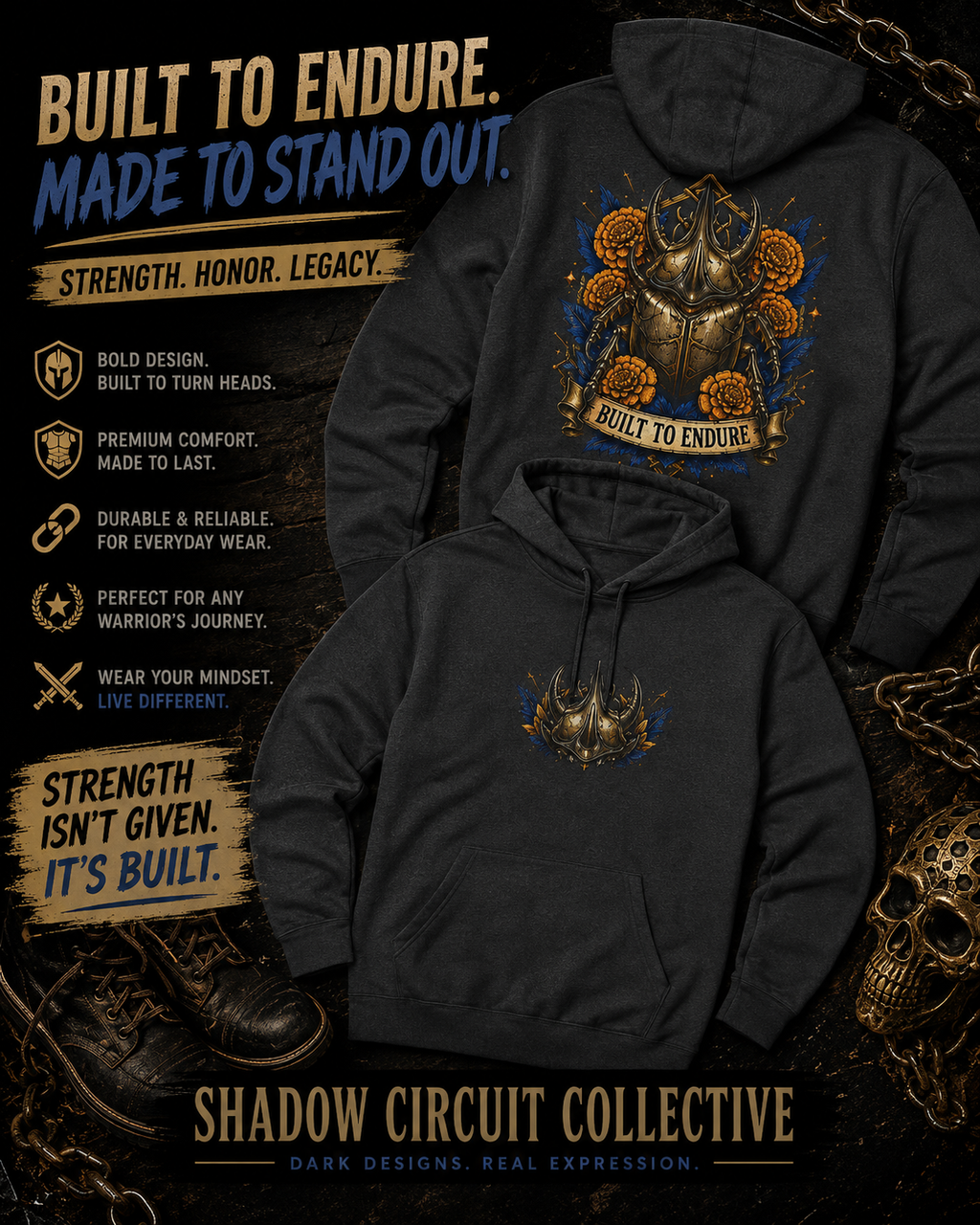 Viking Helmet Crest Built to Endure Hoodie | Three-Panel Fleece