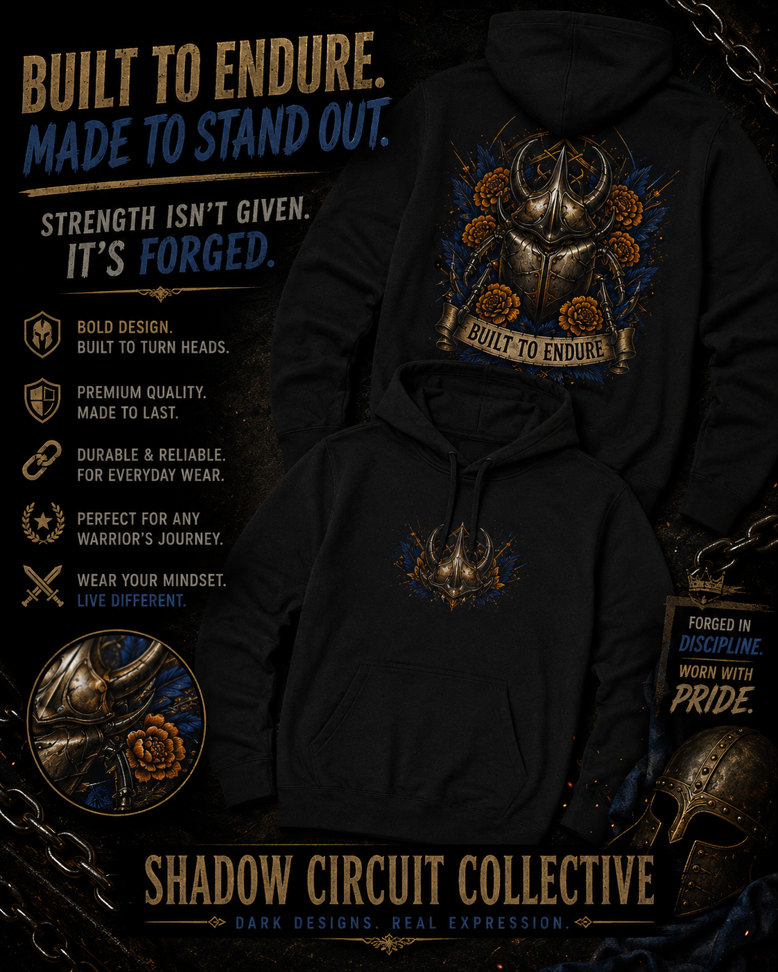 Viking Helmet Crest Built to Endure Hoodie | Three-Panel Fleece