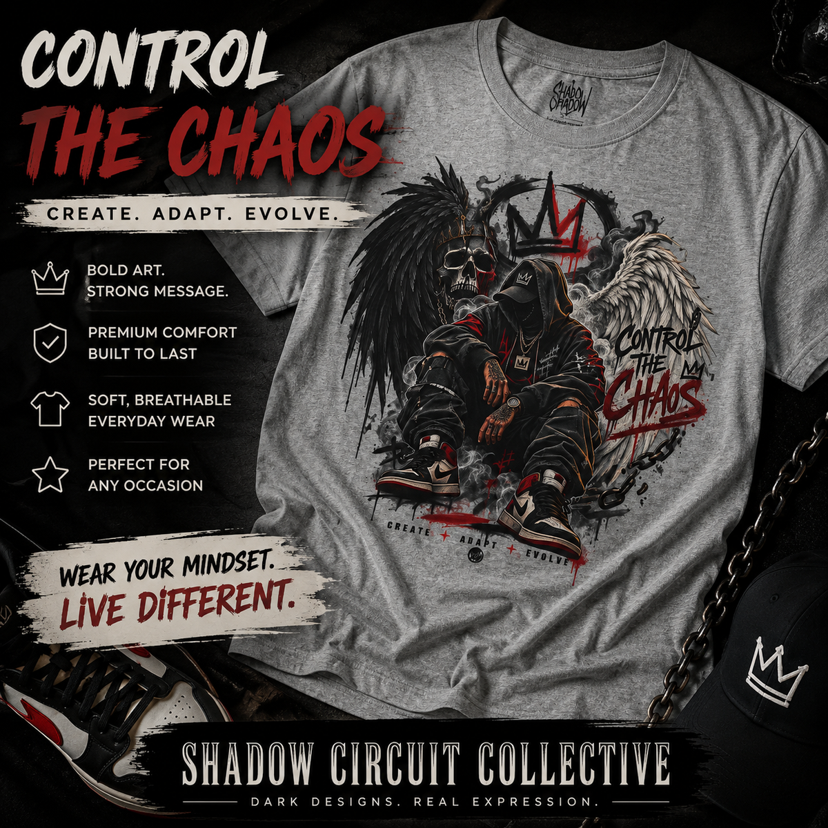 Grim Reaper King Skull Tee | Dark Angel Chaos Graphic Shirt