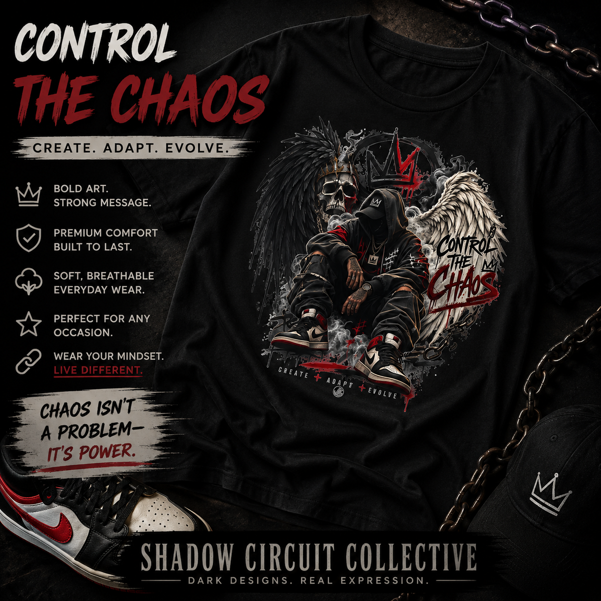 Grim Reaper King Skull Tee | Dark Angel Chaos Graphic Shirt