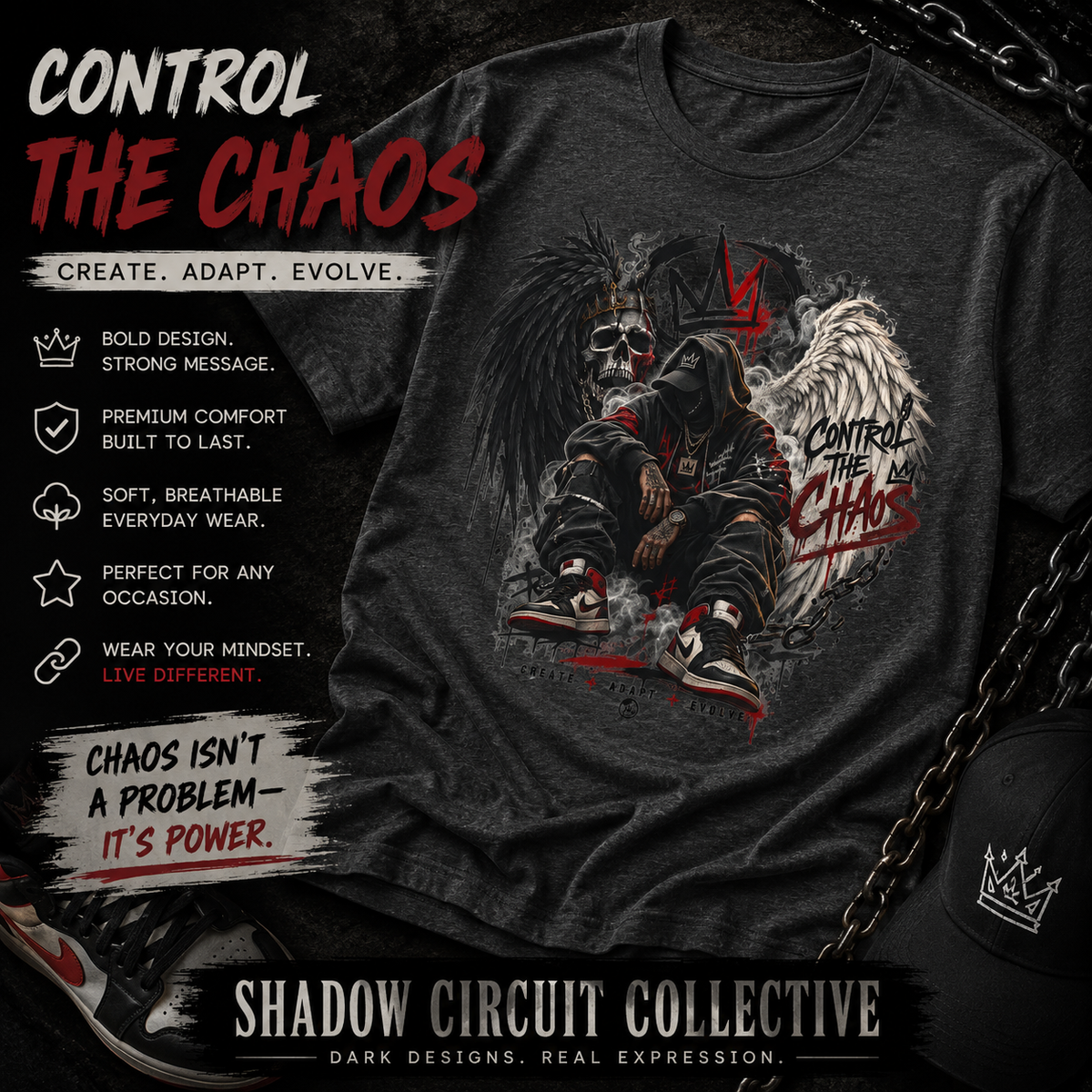 Grim Reaper King Skull Tee | Dark Angel Chaos Graphic Shirt