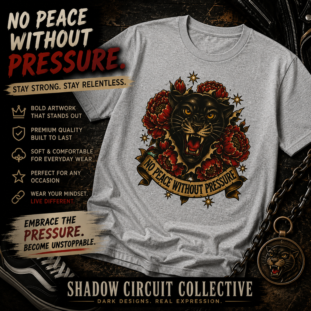 Roaring Panther with Roses T-Shirt | No Peace Without Pressure