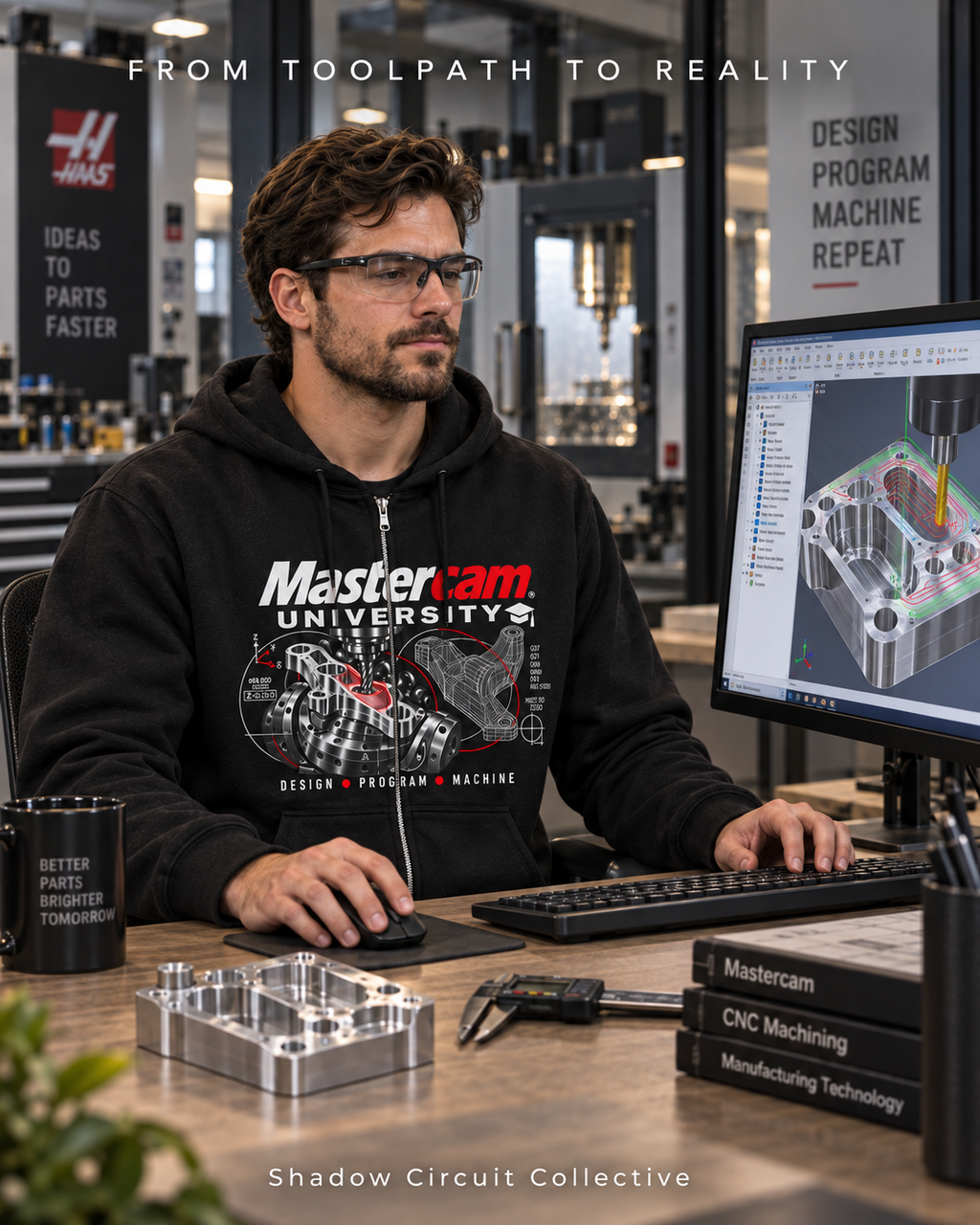 Mastercam University Zip Hoodie — CNC Design, Program & Machine Graphic