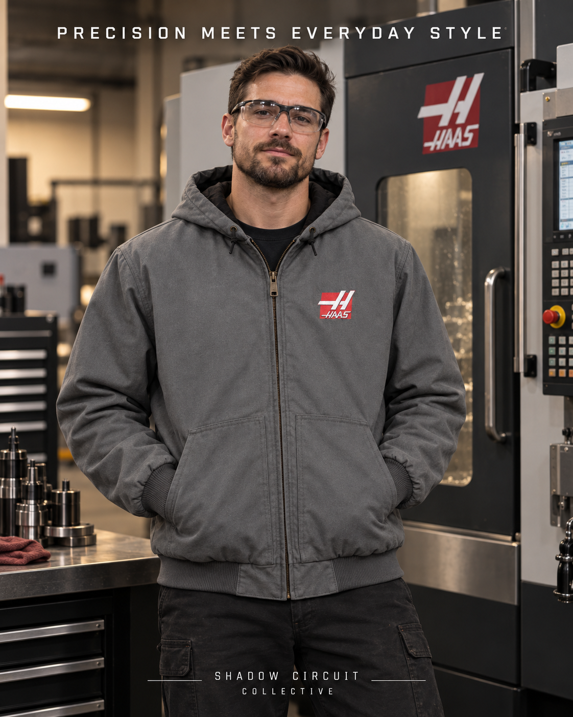 Embroidered HAAS USA logo Hooded Duck Cloth Work Jacket