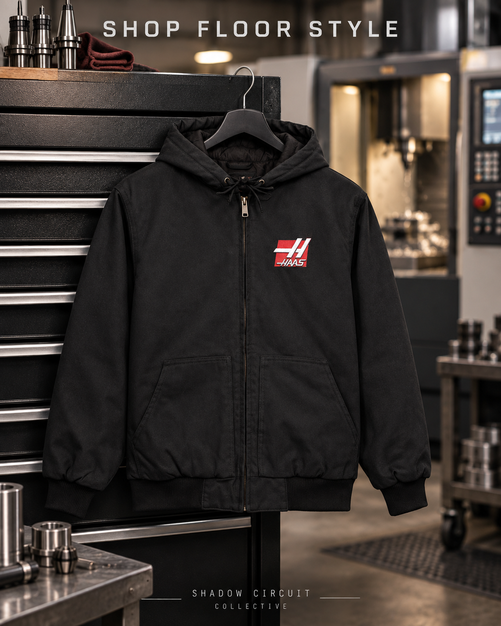Embroidered HAAS USA logo Hooded Duck Cloth Work Jacket