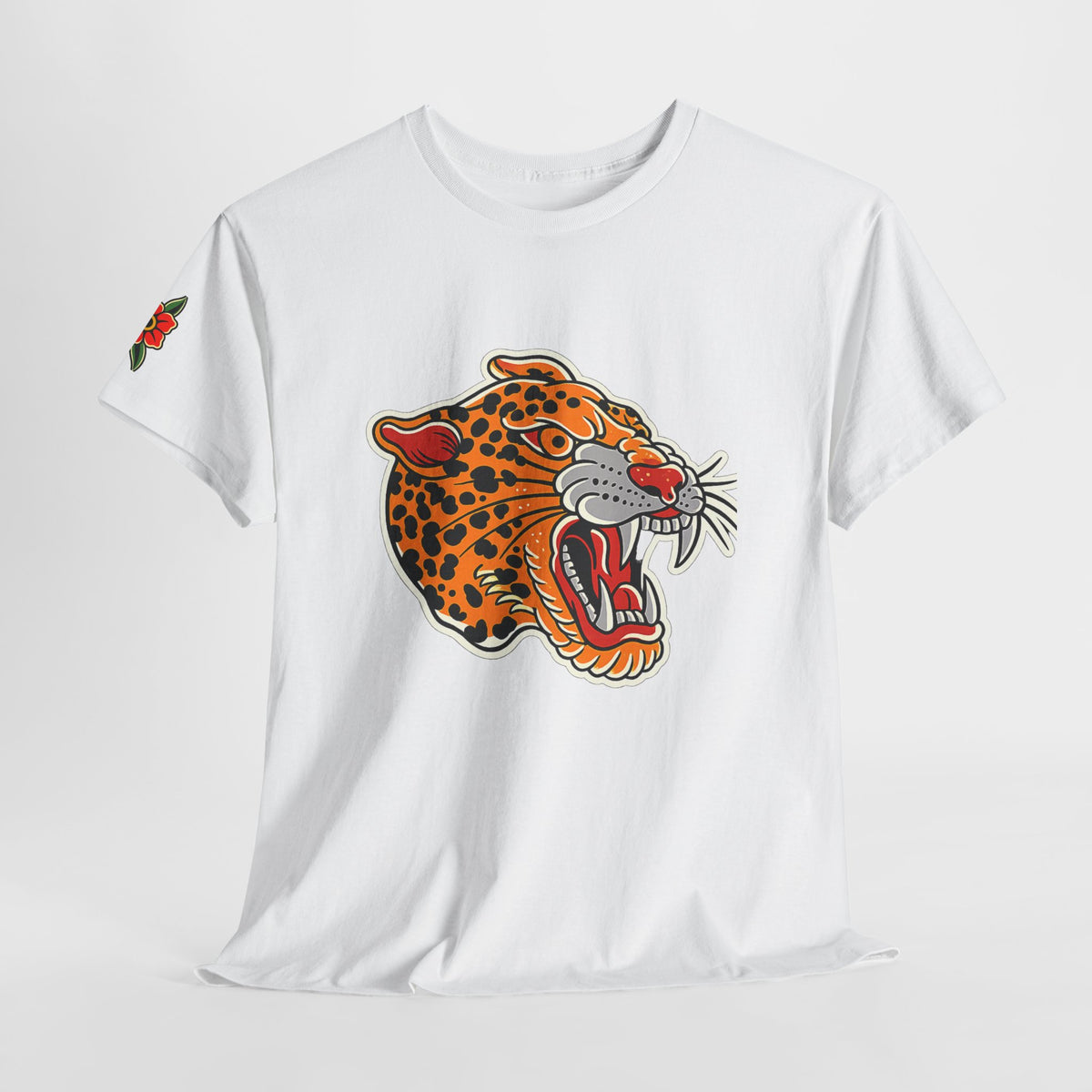 Traditional Leopard Head Tattoo Shirt Vintage Panther Graphic Tee Old School Tattoo Style Streetwear Unisex Black T Shirt for Tattoo Lovers
