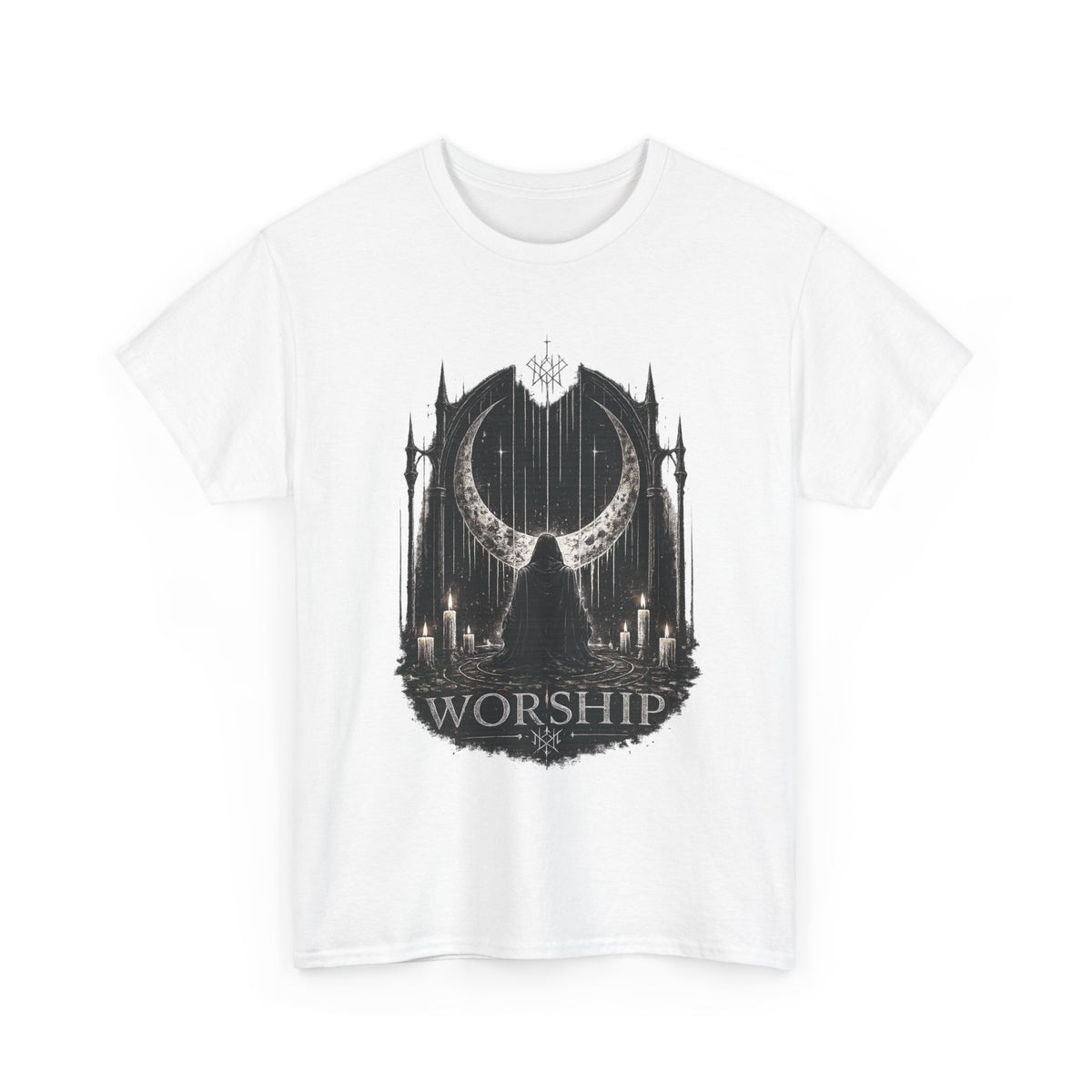 Worship Gothic T Shirt Dark Aesthetic Shirt Alternative Streetwear Moon Ritual Graphic Tee Unisex Black Metal Inspired Clothing