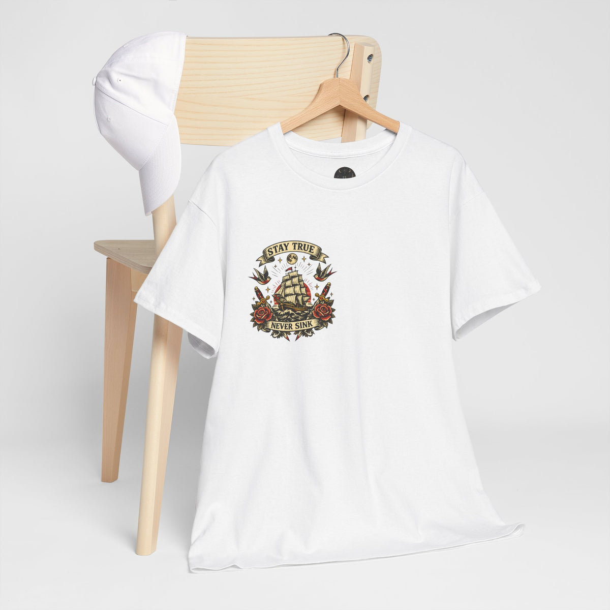 Stay True Never Sink T-Shirt — Vintage Sailboat Tattoo Graphic Tee