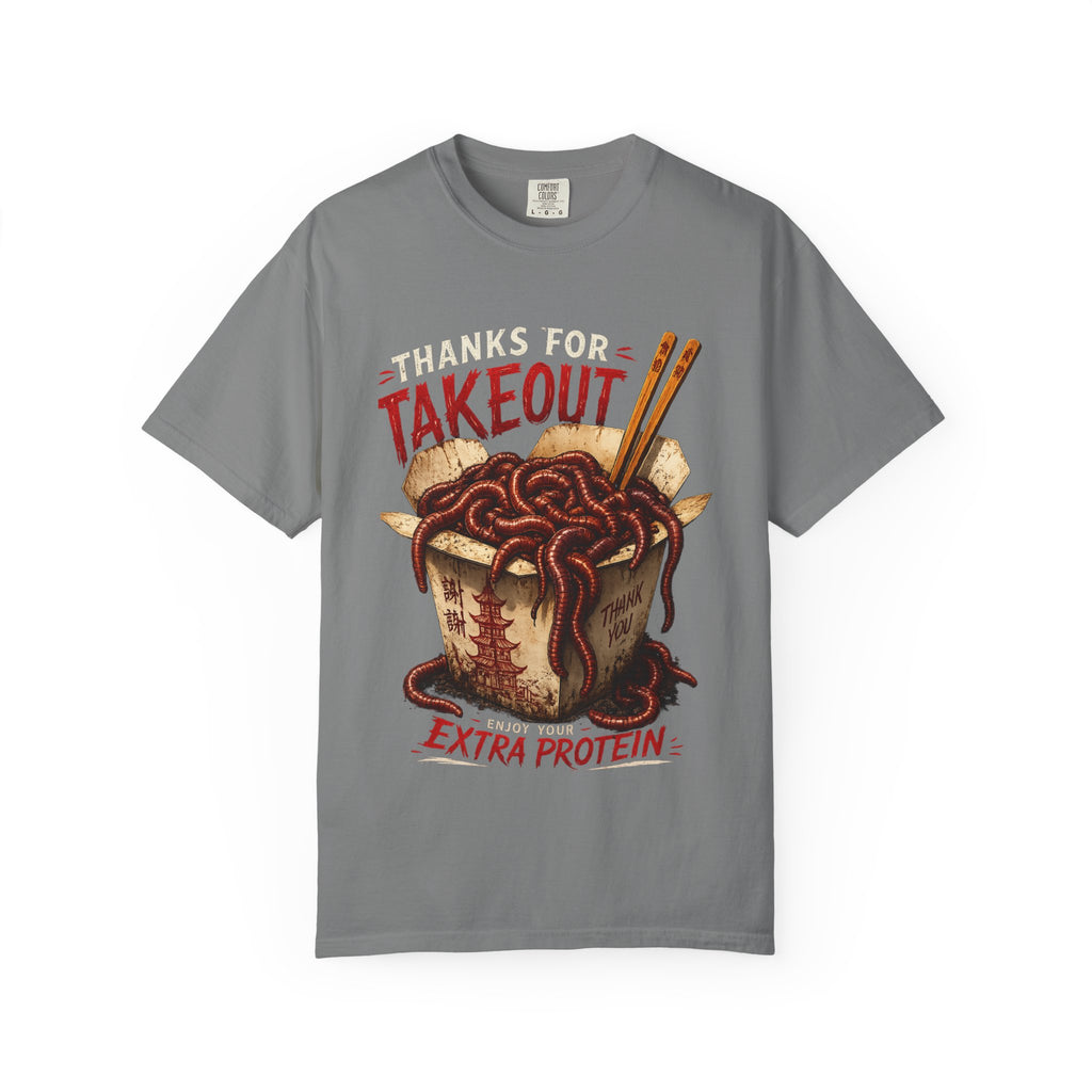 Funny Worm Takeout Shirt Extra Protein Tee Weird Graphic T Shirt Dark Humor Streetwear Vintage Style Unisex Tee Food Joke Shirt