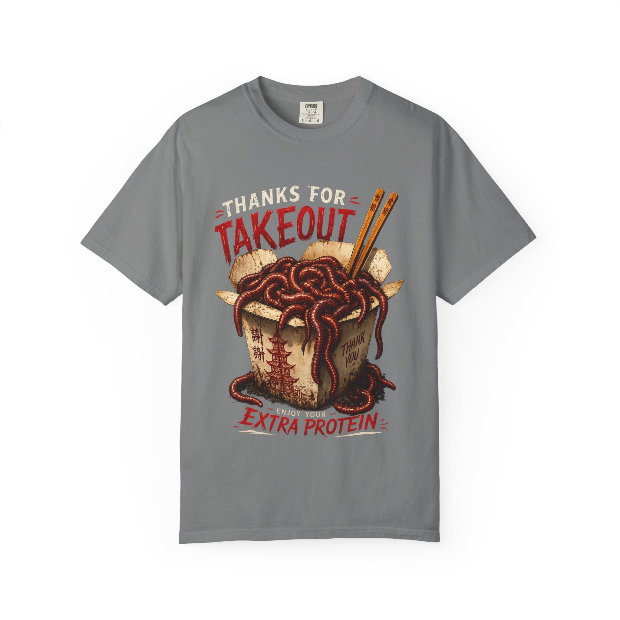 Funny Worm Takeout Shirt Extra Protein Tee Weird Graphic T Shirt Dark Humor Streetwear Vintage Style Unisex Tee Food Joke Shirt