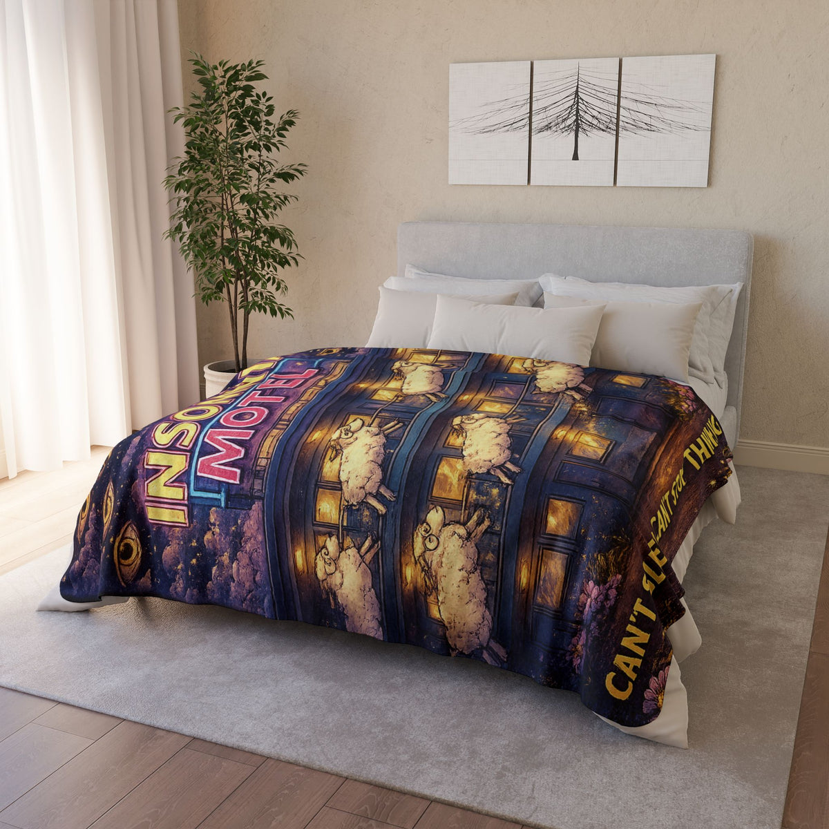 Insomnia Motel sheep pattern Fleece Sherpa Blanket | can't sleep can't stop thinking