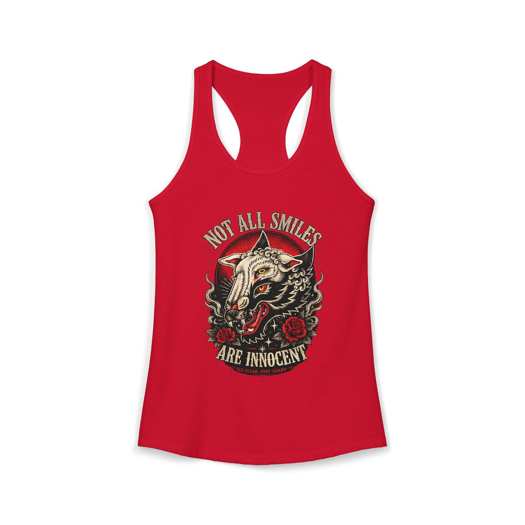 Not All Smiles Are Innocent Racerback Tank Wolf Graphic Tank Alternative Streetwear Gothic Tank Tattoo Style Women Shirt