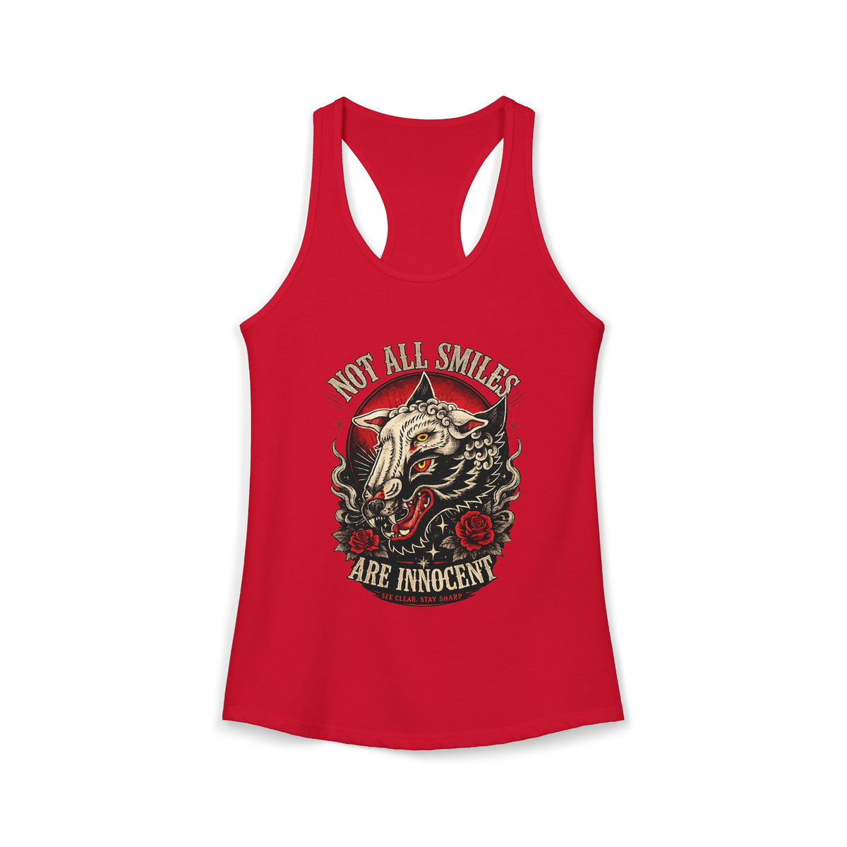 Not All Smiles Are Innocent Racerback Tank Wolf Graphic Tank Alternative Streetwear Gothic Tank Tattoo Style Women Shirt