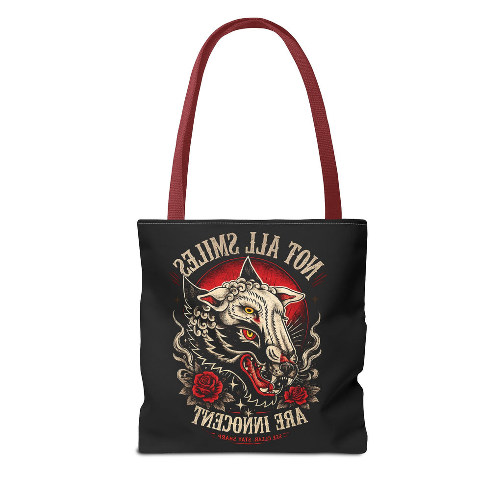 Not All Smiles Are Innocent Tote Bag – Gothic Wolf Skull Design
