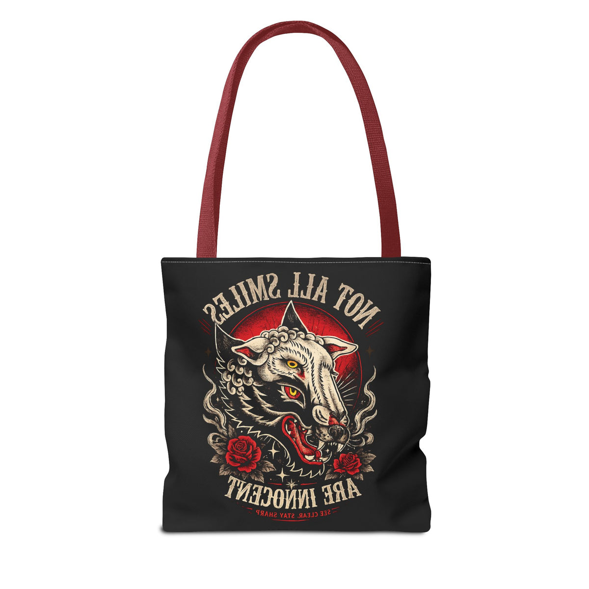 Not All Smiles Are Innocent Tote Bag – Gothic Wolf Skull Design