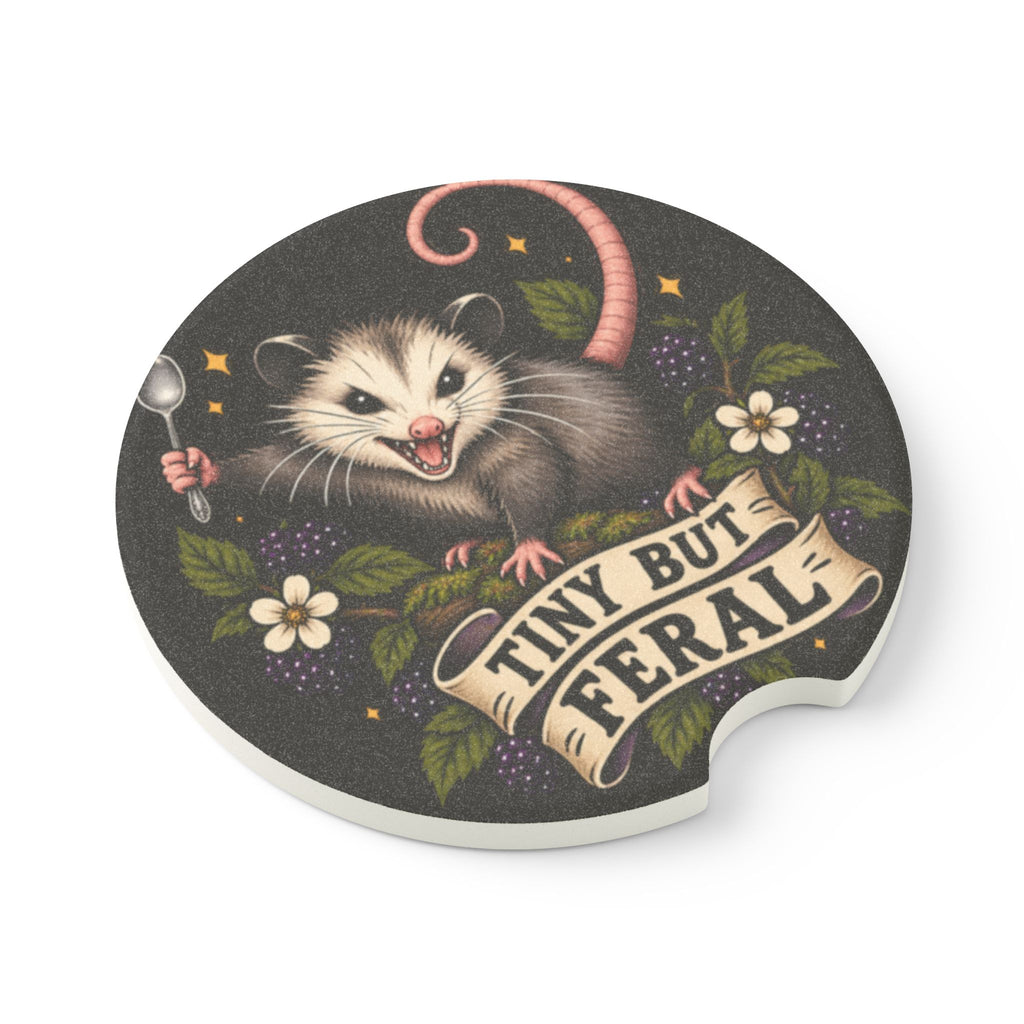 Tiny But Feral opossum car coaster | Soapstone Car Coaster