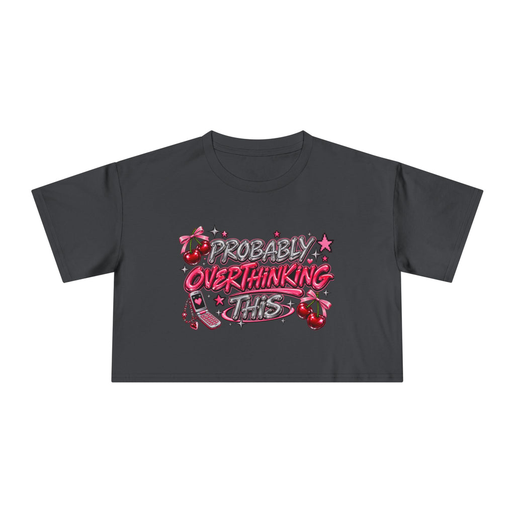 Probably Overthinking This Crop Tee | Pink Graphic Cherry Design