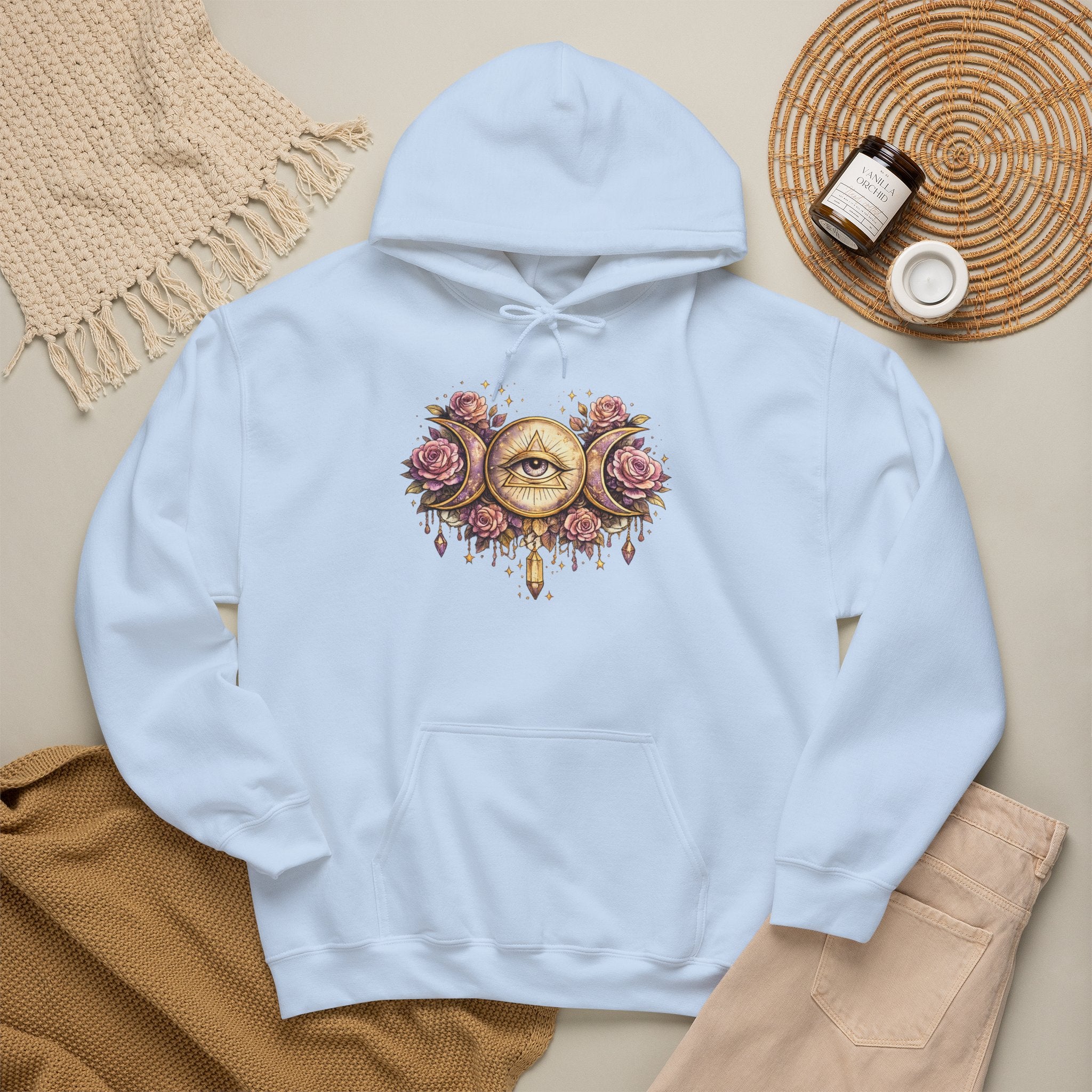 Mystical Third Eye Hoodie Celestial Moon Phase Sweatshirt Spiritual Aesthetic Hoodie Witchy Floral Pullover Boho Hoodie Cozy Sweatshirt