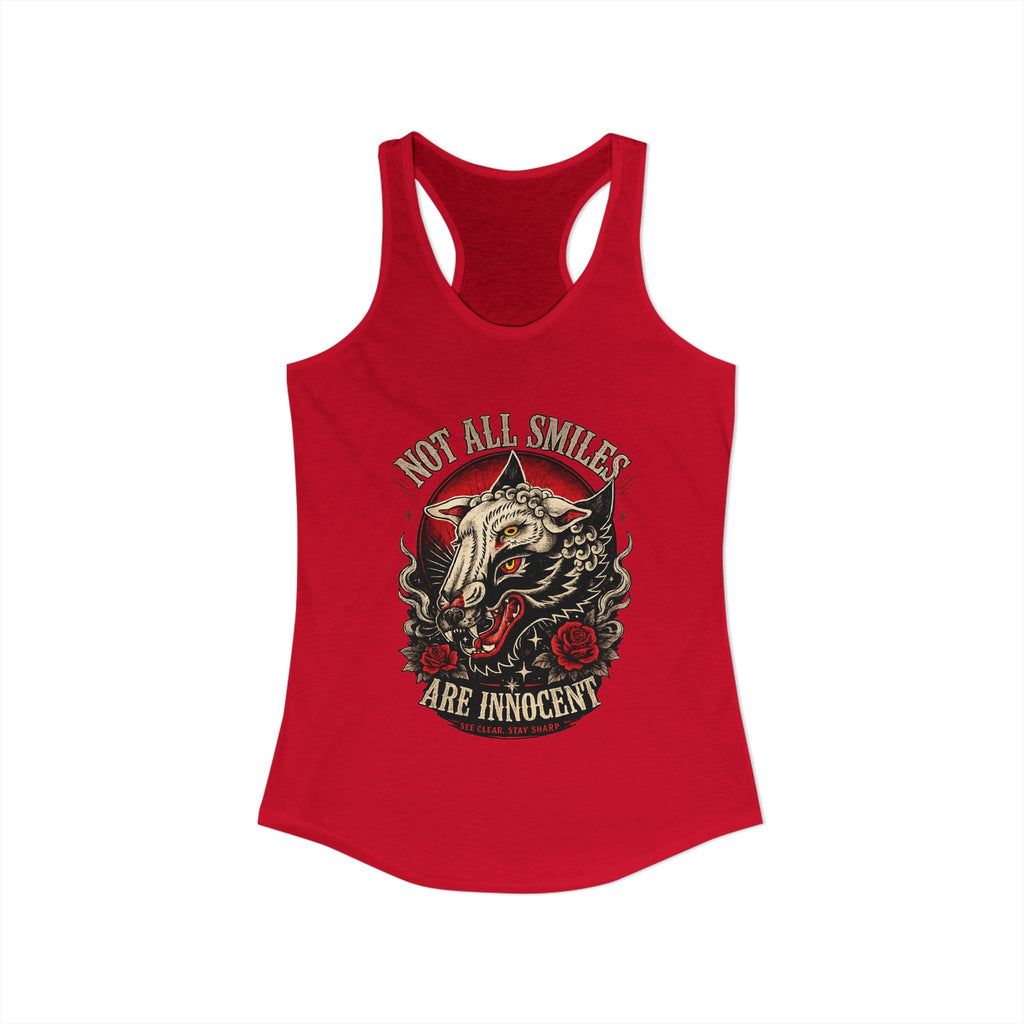 Not All Smiles Are Innocent Racerback Tank Wolf Graphic Tank Alternative Streetwear Gothic Tank Tattoo Style Women Shirt