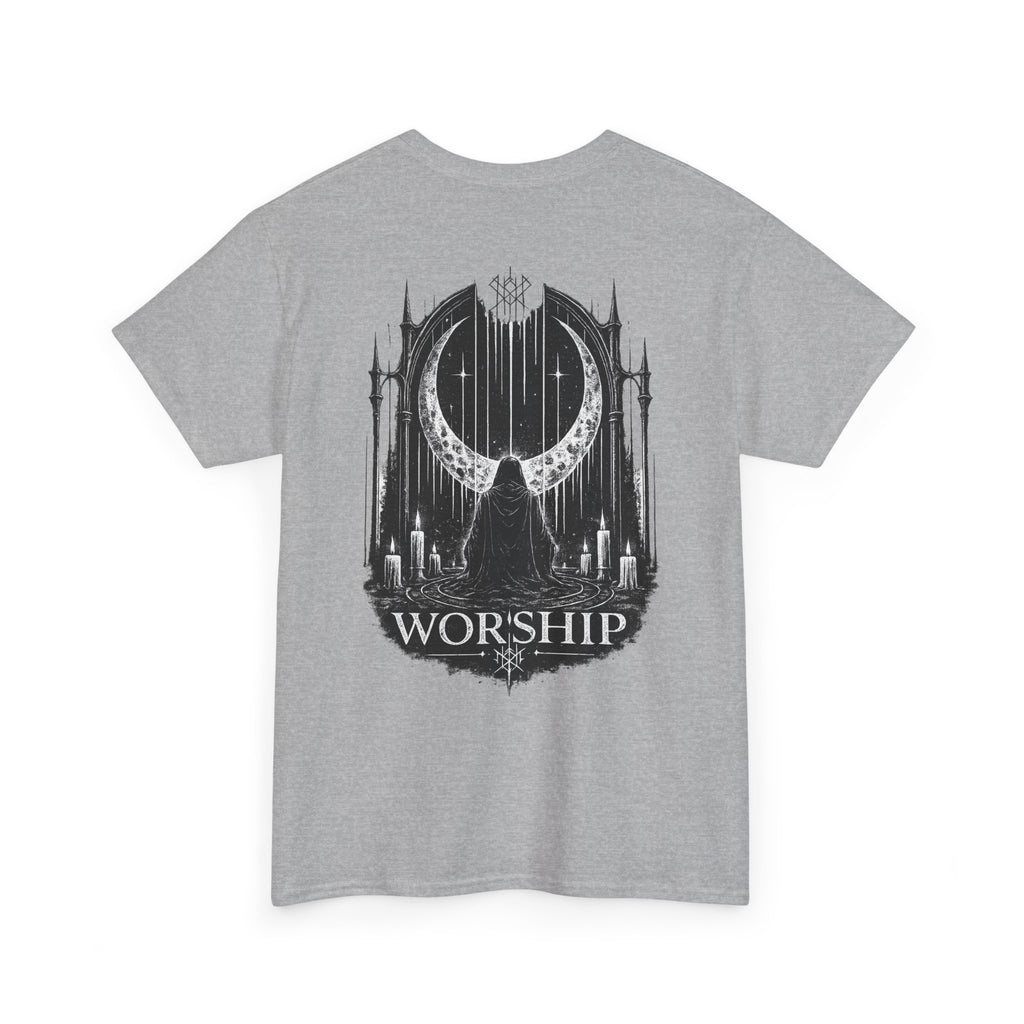 Worship Gothic Moon Tee — Dark Cathedral Graphic T-Shirt