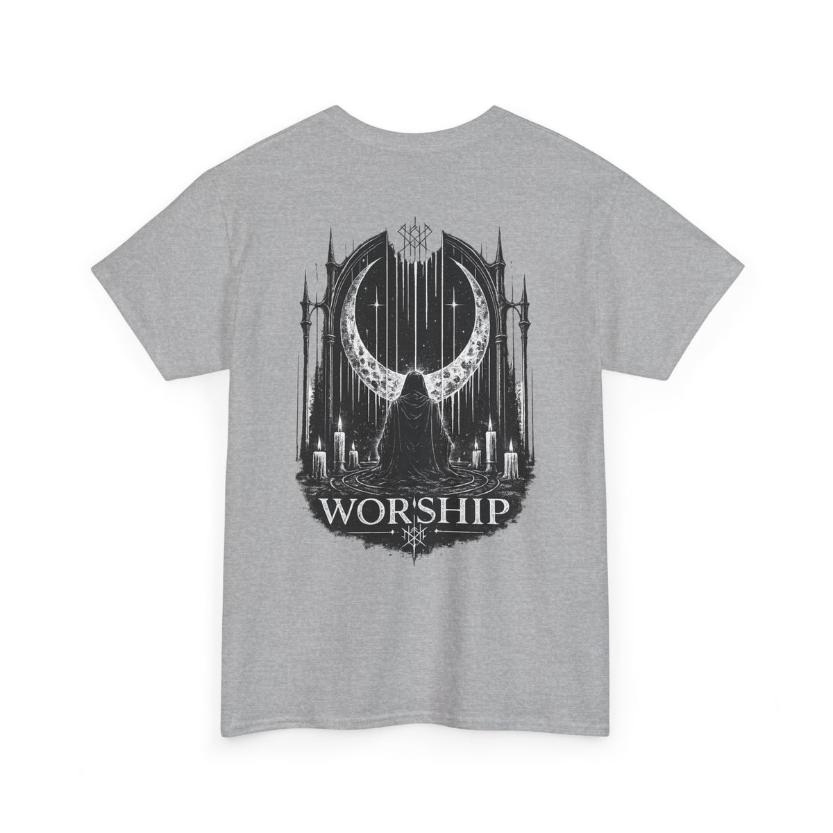 Worship Gothic Moon Tee — Dark Cathedral Graphic T-Shirt