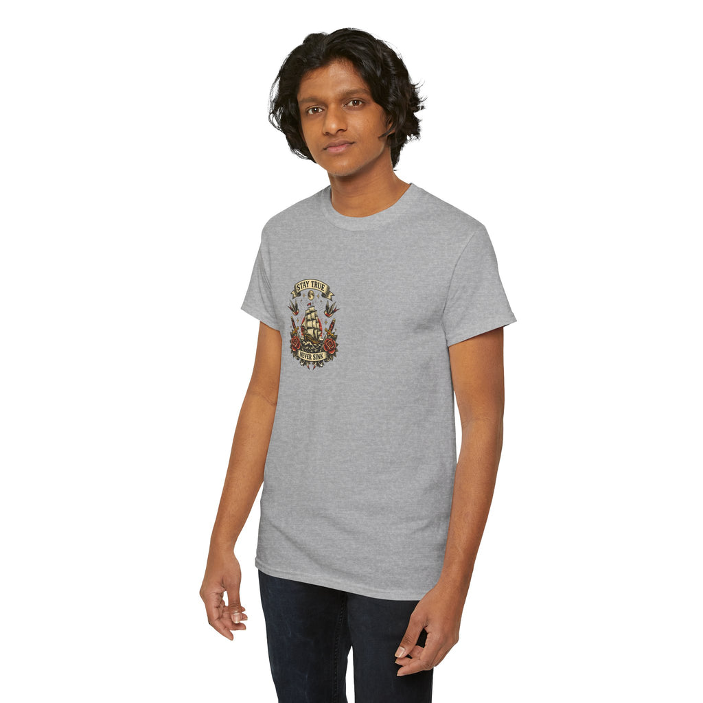 Stay True Never Sink T-Shirt — Vintage Sailboat Tattoo Graphic Tee