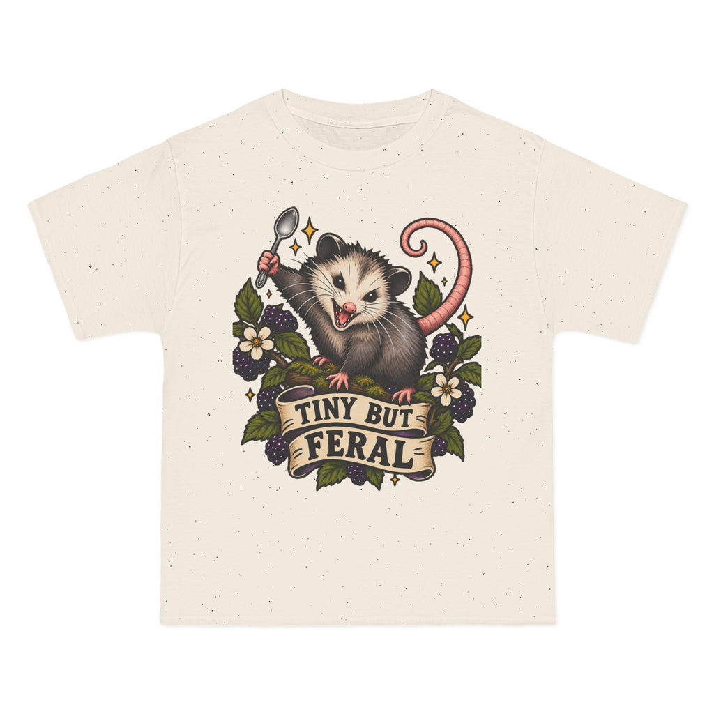 Tiny But Feral opossum illustration T-Shirt | vintage floral banner