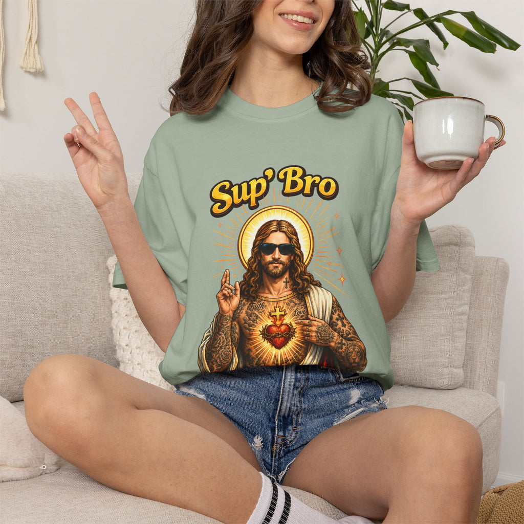 Sup Bro Tattoo Jesus Graphic Tee Funny Faith Tee Edgy Christian Graphic T Shirt Unisex Oversized Aesthetic Tee Viral TikTok Style