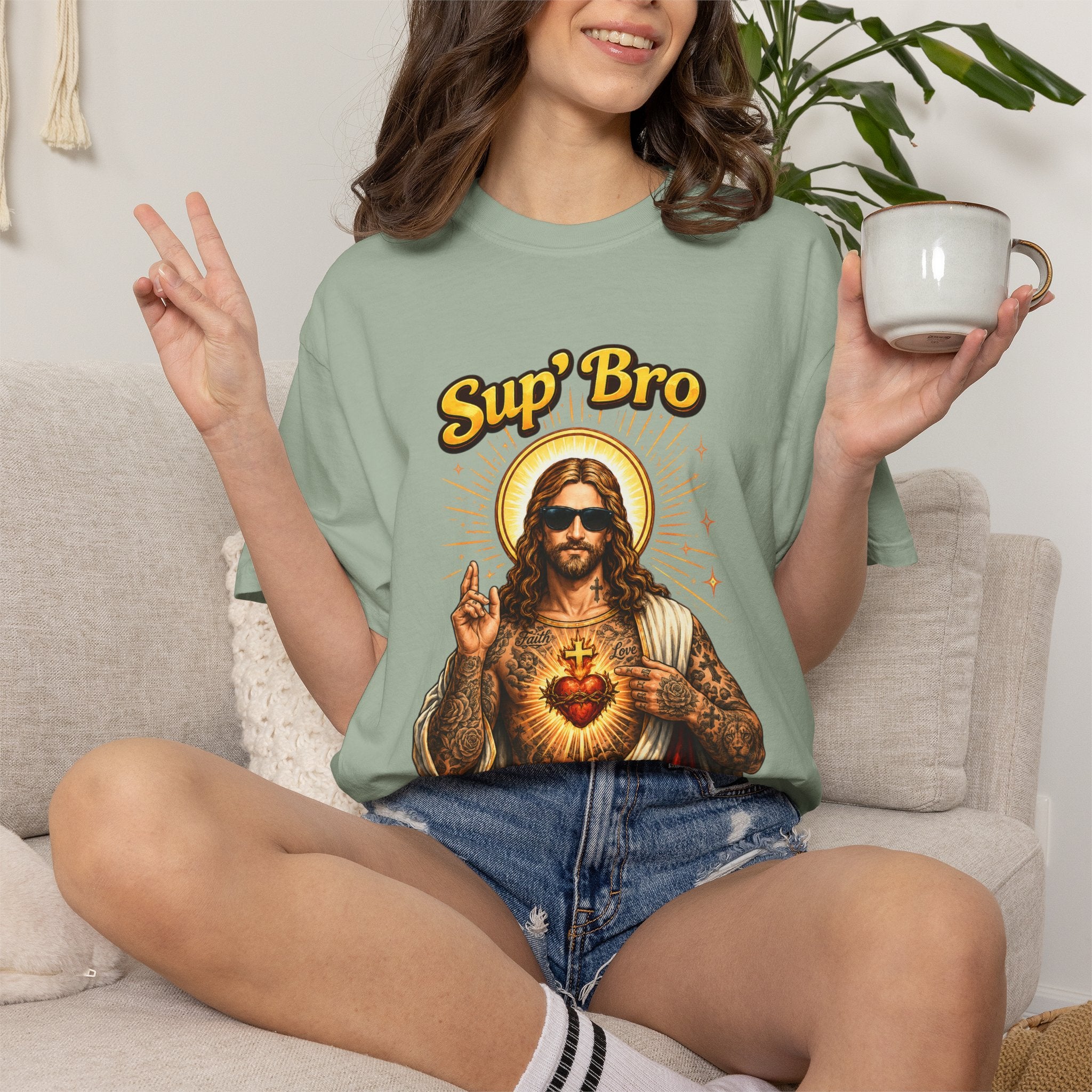 Sup Bro Tattoo Jesus Graphic Tee Funny Faith Tee Edgy Christian Graphic T Shirt Unisex Oversized Aesthetic Tee Viral TikTok Style
