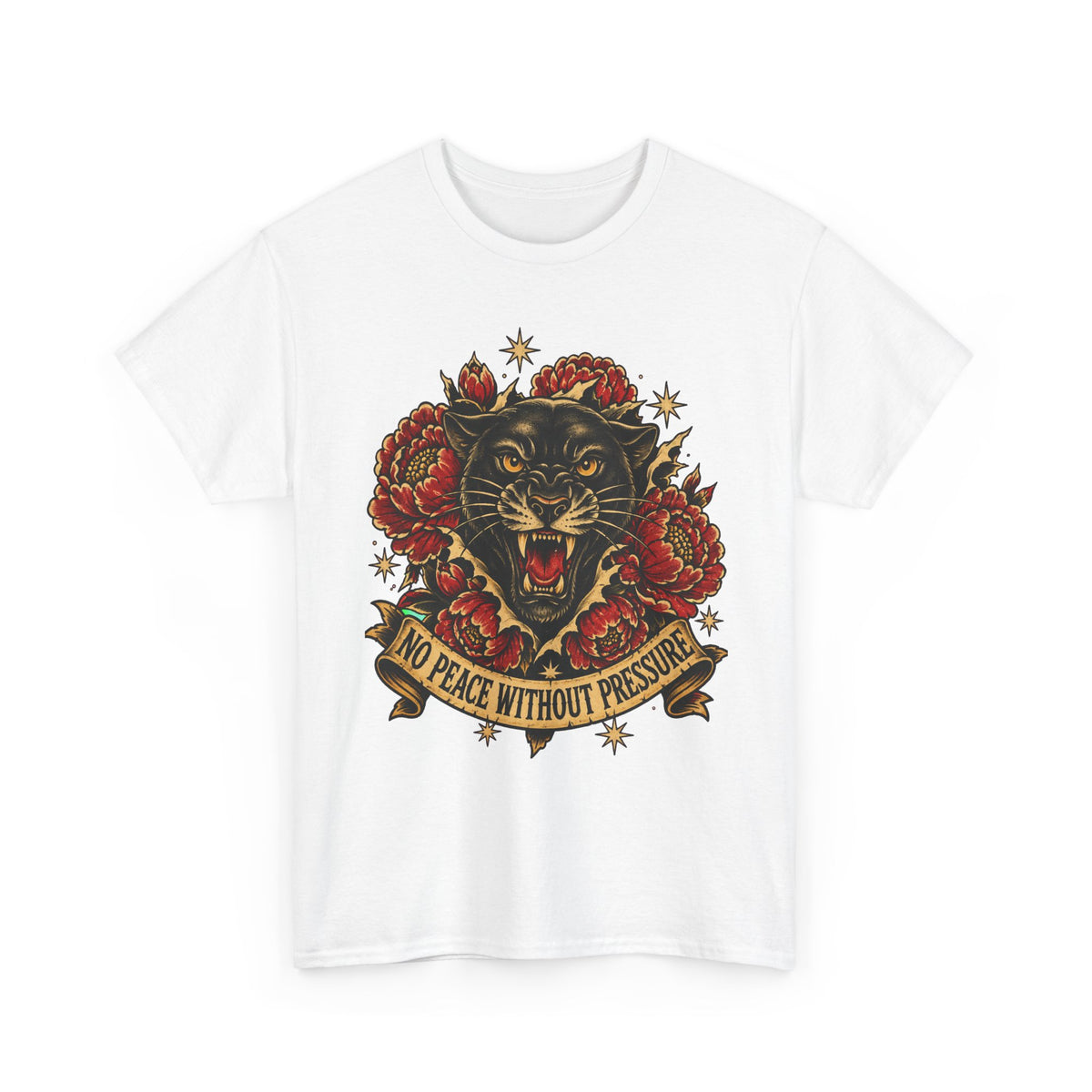 Roaring Panther with Roses T-Shirt | No Peace Without Pressure