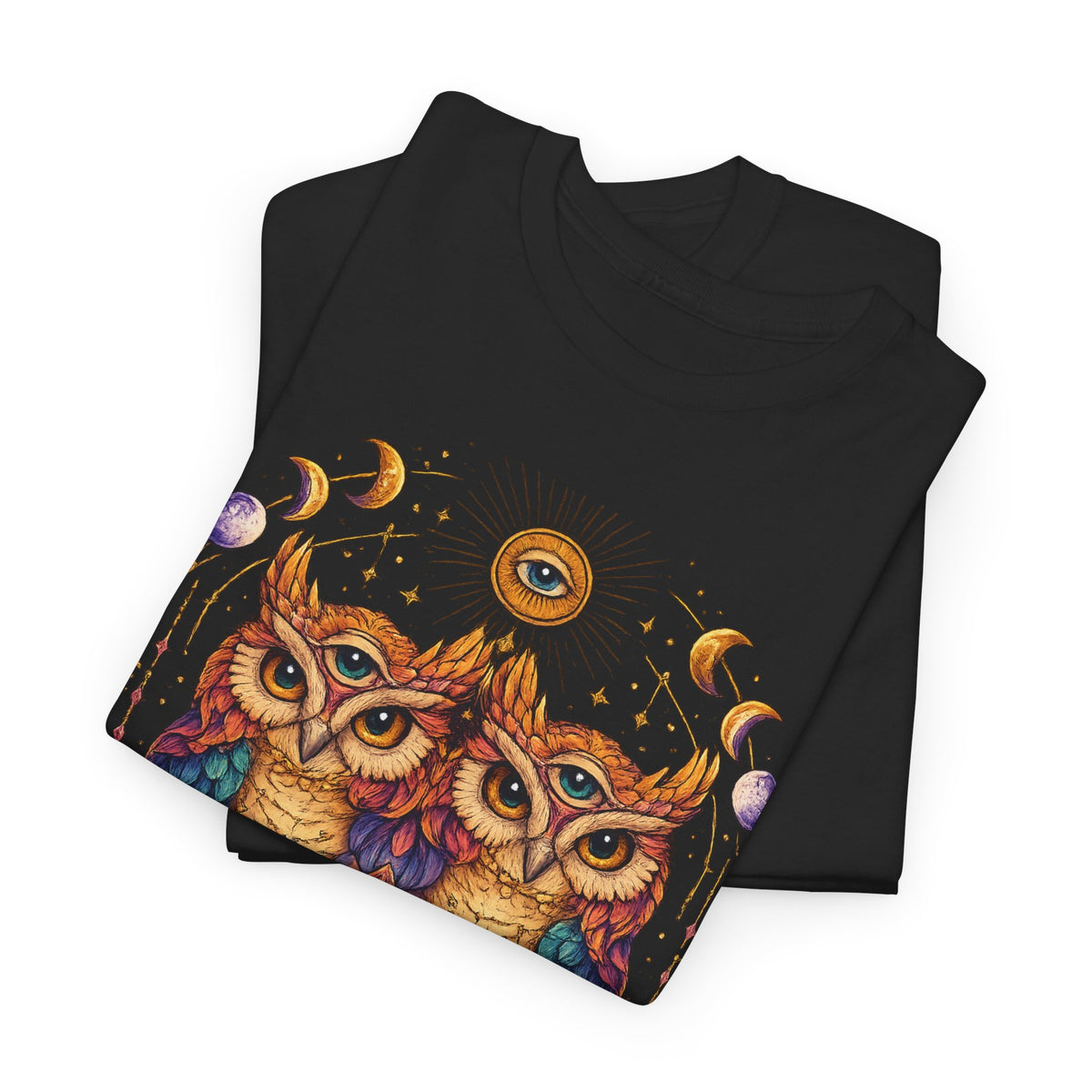 Mystical Triple Owl Illustration Tee Boho Moon Mystical Owl Shirt Boho Owl Graphic Tee Celestial Nature Shirt Spiritual Animal T Shirt