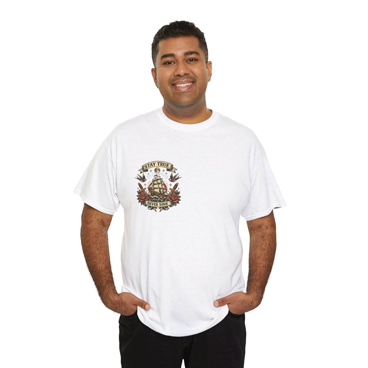 Stay True Never Sink T-Shirt — Vintage Sailboat Tattoo Graphic Tee
