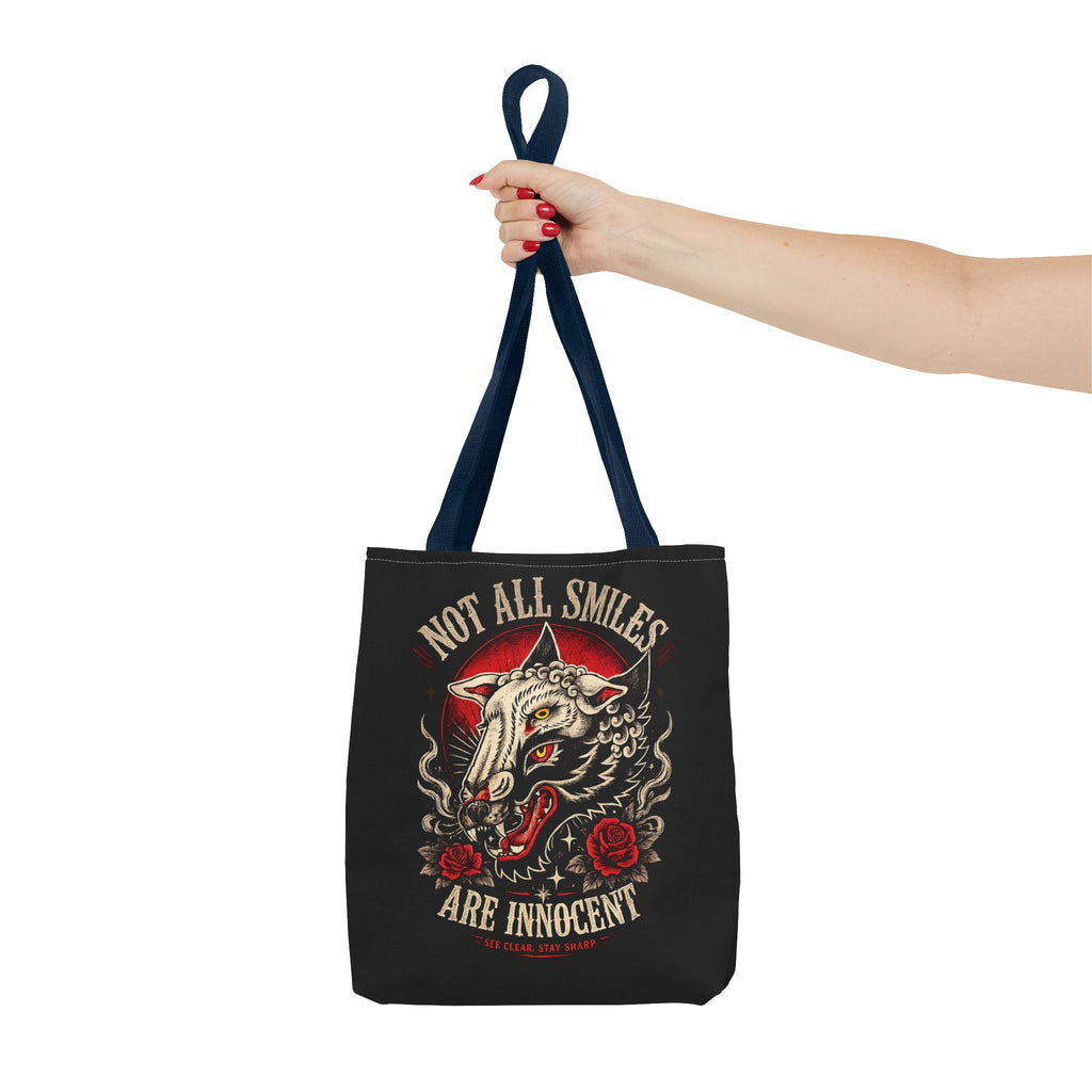 Not All Smiles Are Innocent Tote Bag – Gothic Wolf Skull Design