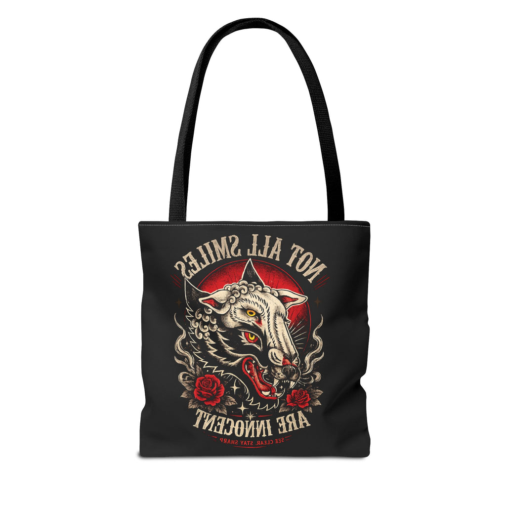 Not All Smiles Are Innocent Tote Bag – Gothic Wolf Skull Design