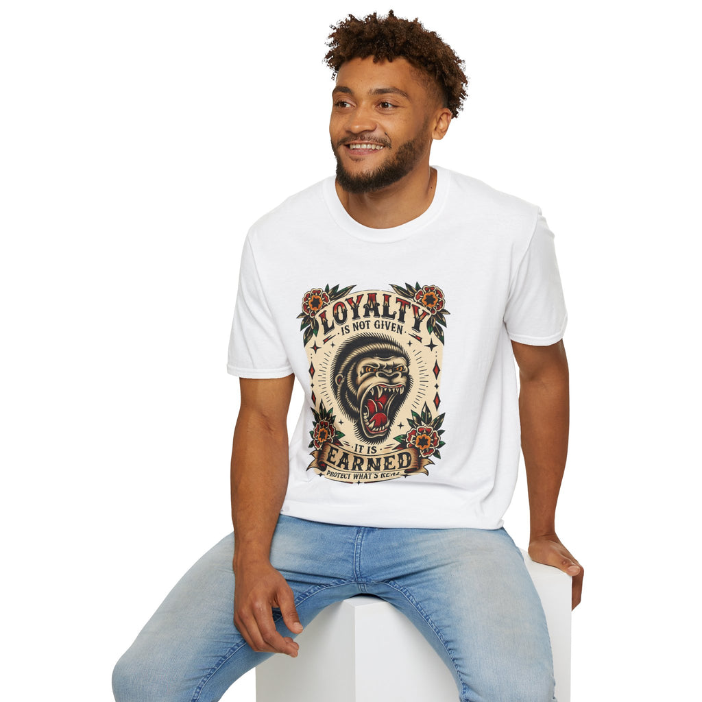 Loyalty Is Earned Gorilla Graphic T Shirt Vintage Tattoo Style Biker Streetwear Tee