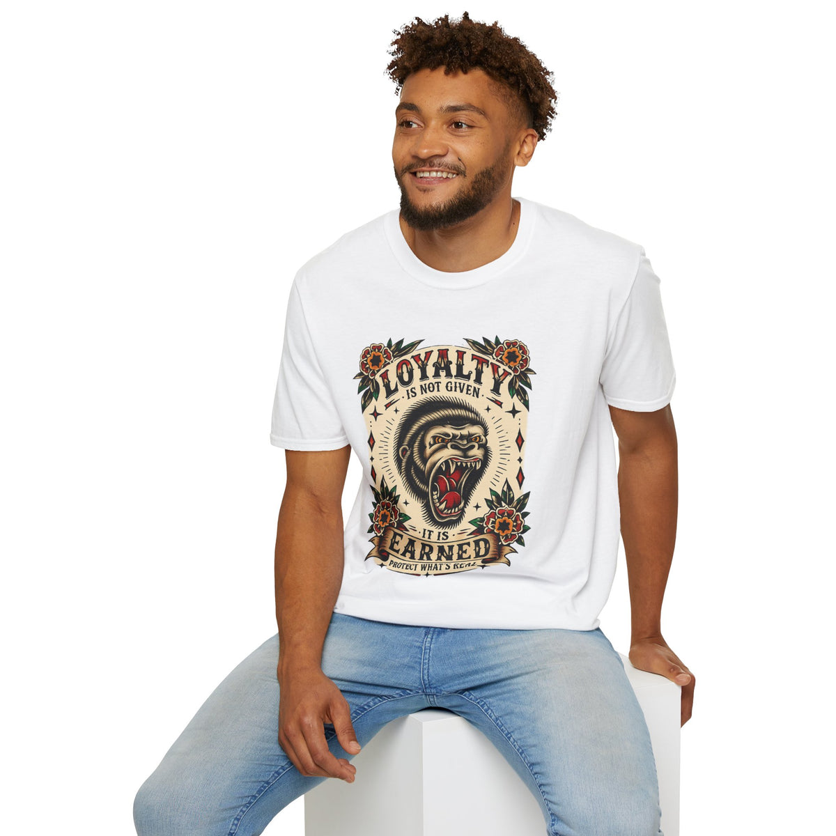 Loyalty Is Earned Gorilla Graphic T Shirt Vintage Tattoo Style Biker Streetwear Tee