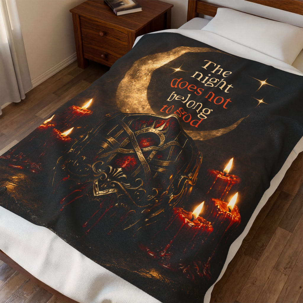 The Night Belongs to You Sleep Token inspired Velveteen Blanket | Crescent Moon, Gothic Mask, Candles
