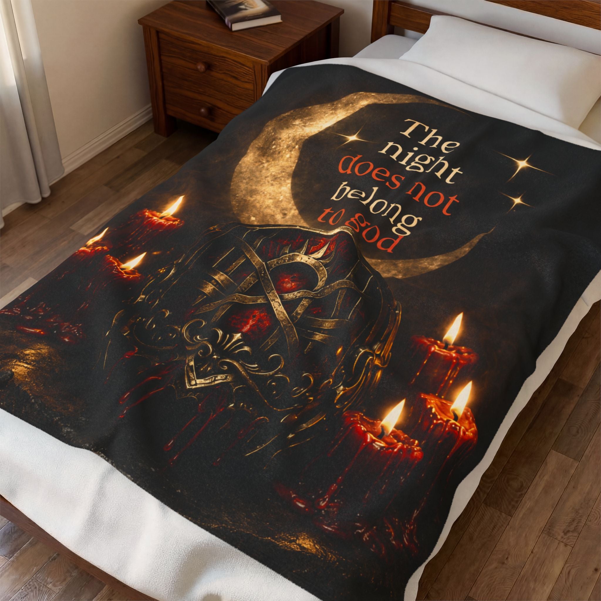 The Night Belongs to You Sleep Token inspired Velveteen Blanket | Crescent Moon, Gothic Mask, Candles