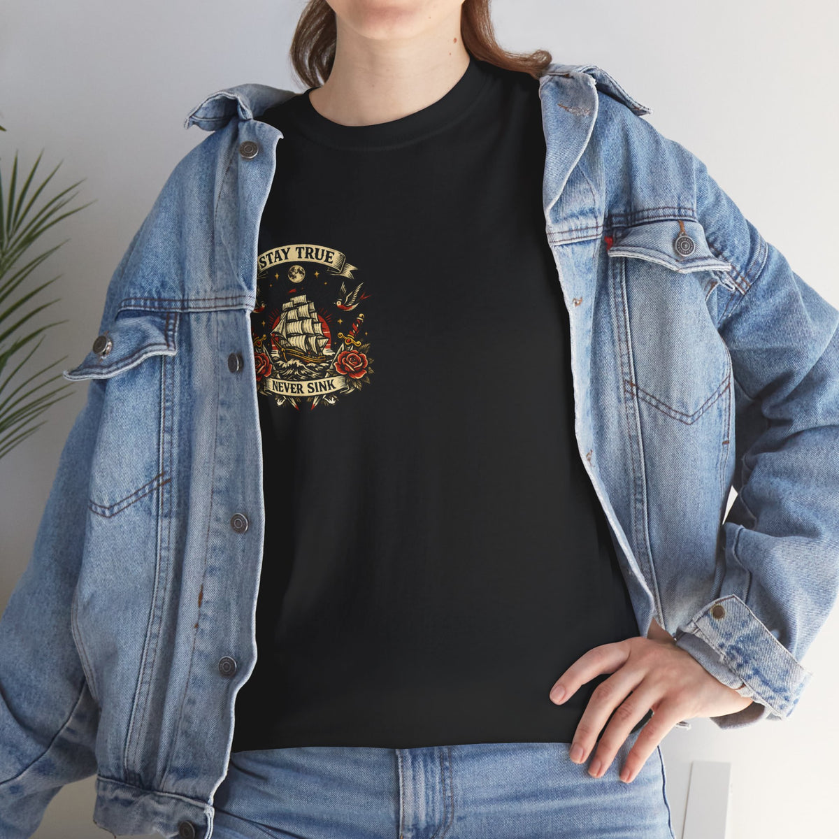 Stay True Never Sink T-Shirt — Vintage Sailboat Tattoo Graphic Tee
