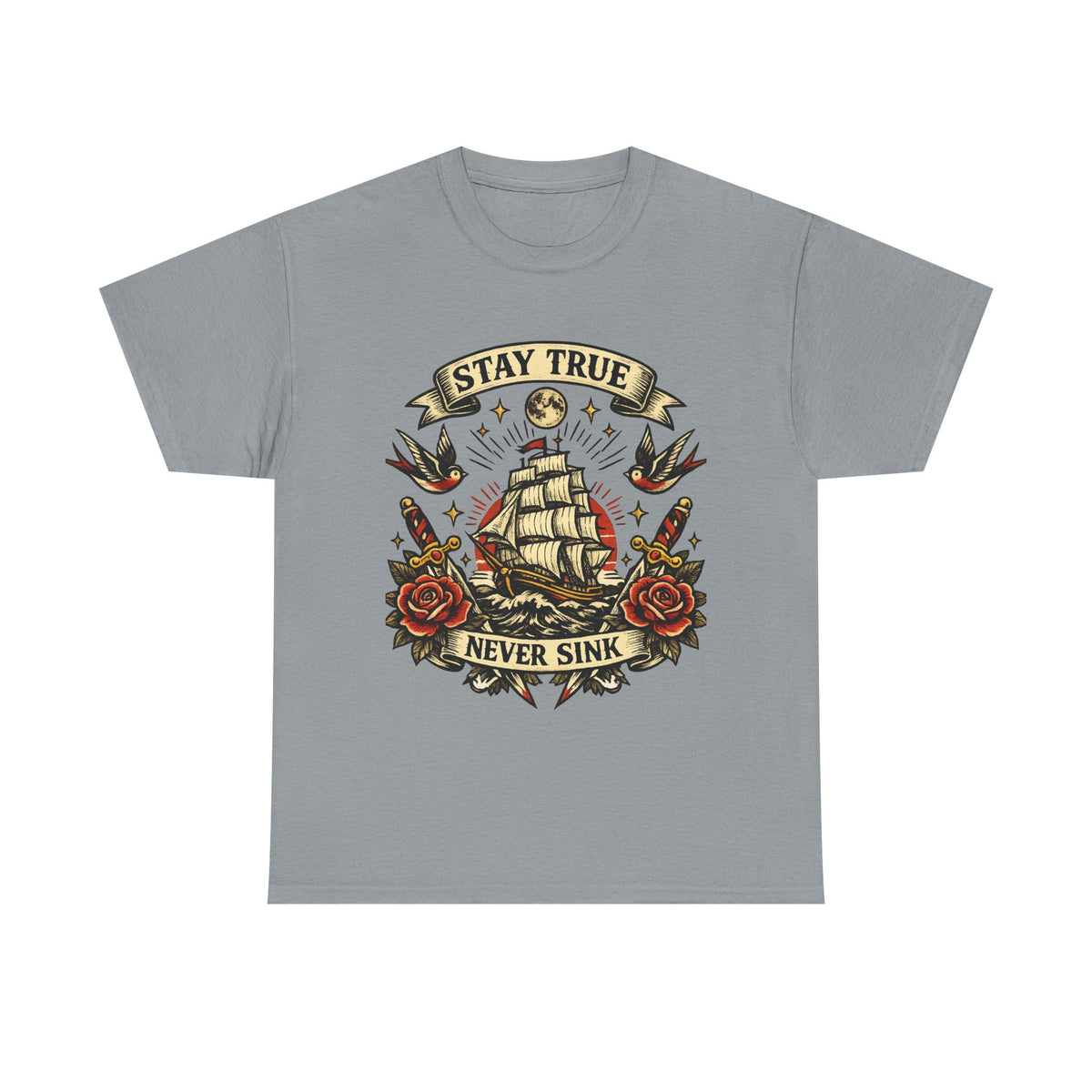 Stay True Never Sink Shirt Vintage Sailor Tattoo T Shirt Mens Streetwear Graphic Tee Nautical Shirt