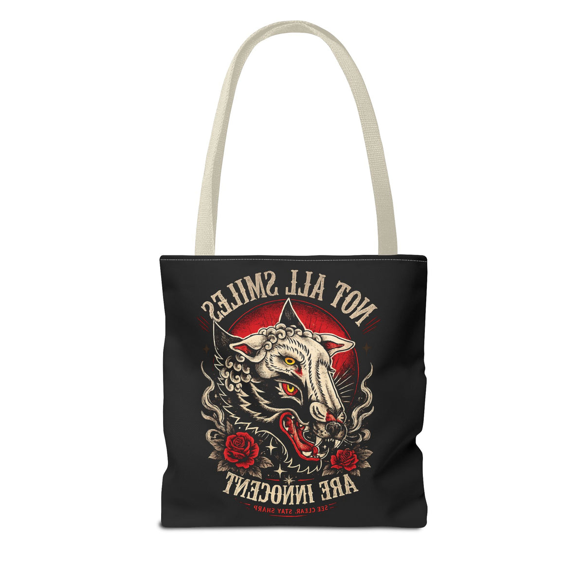 Not All Smiles Are Innocent Tote Bag – Gothic Wolf Skull Design