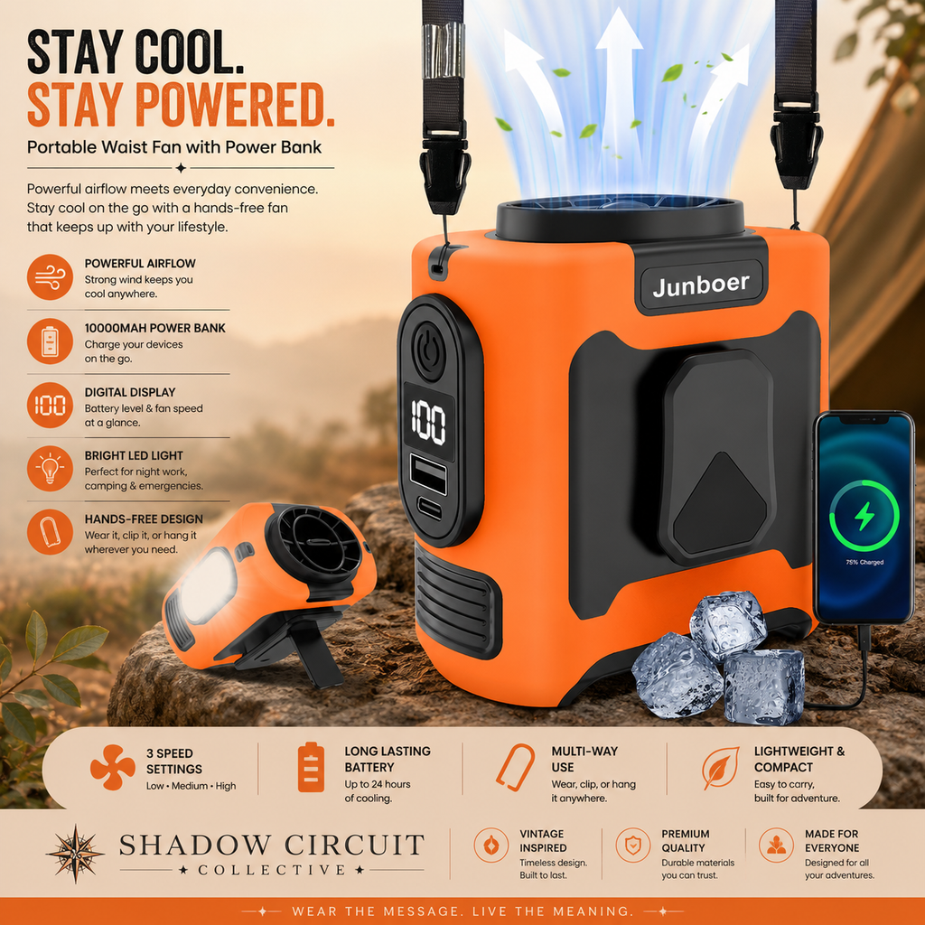 Beat the Heat Anywhere | 10,000mAh Portable Waist Fan,Flashlight, Suitable For Outdoor Camping And Travel Army Green