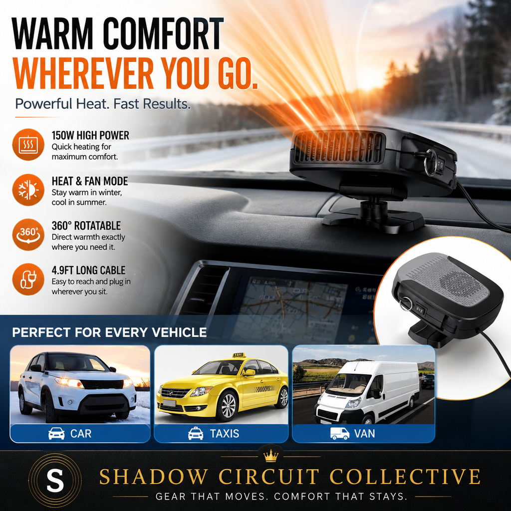 Stop Freezing on Every Drive | 150W Portable Car Heater & Cooling Fan | Fast Windshield Defroster | 360° Adjustable | 12V Plug-In Car Heater for Cars, SUVs, Trucks & Vans