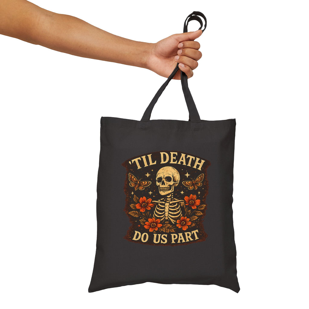 Tote Bag — 'Til Death Do Us Part' Skeleton Floral Cotton Canvas Tote
