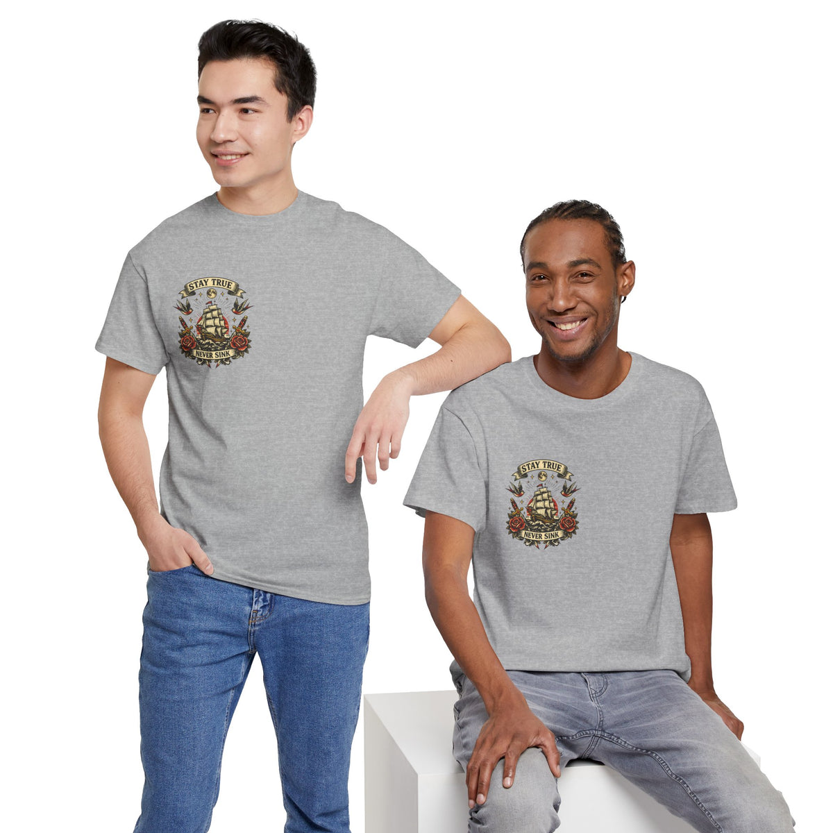 Stay True Never Sink T-Shirt — Vintage Sailboat Tattoo Graphic Tee