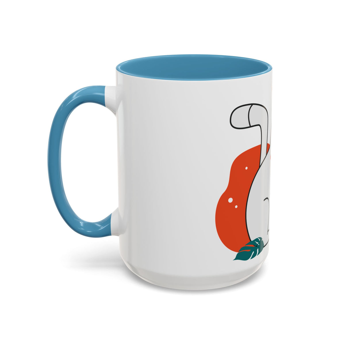 Cute Cat Coffee Mug  Playful White Cat with Tropical Leaf Accent 11oz 15oz