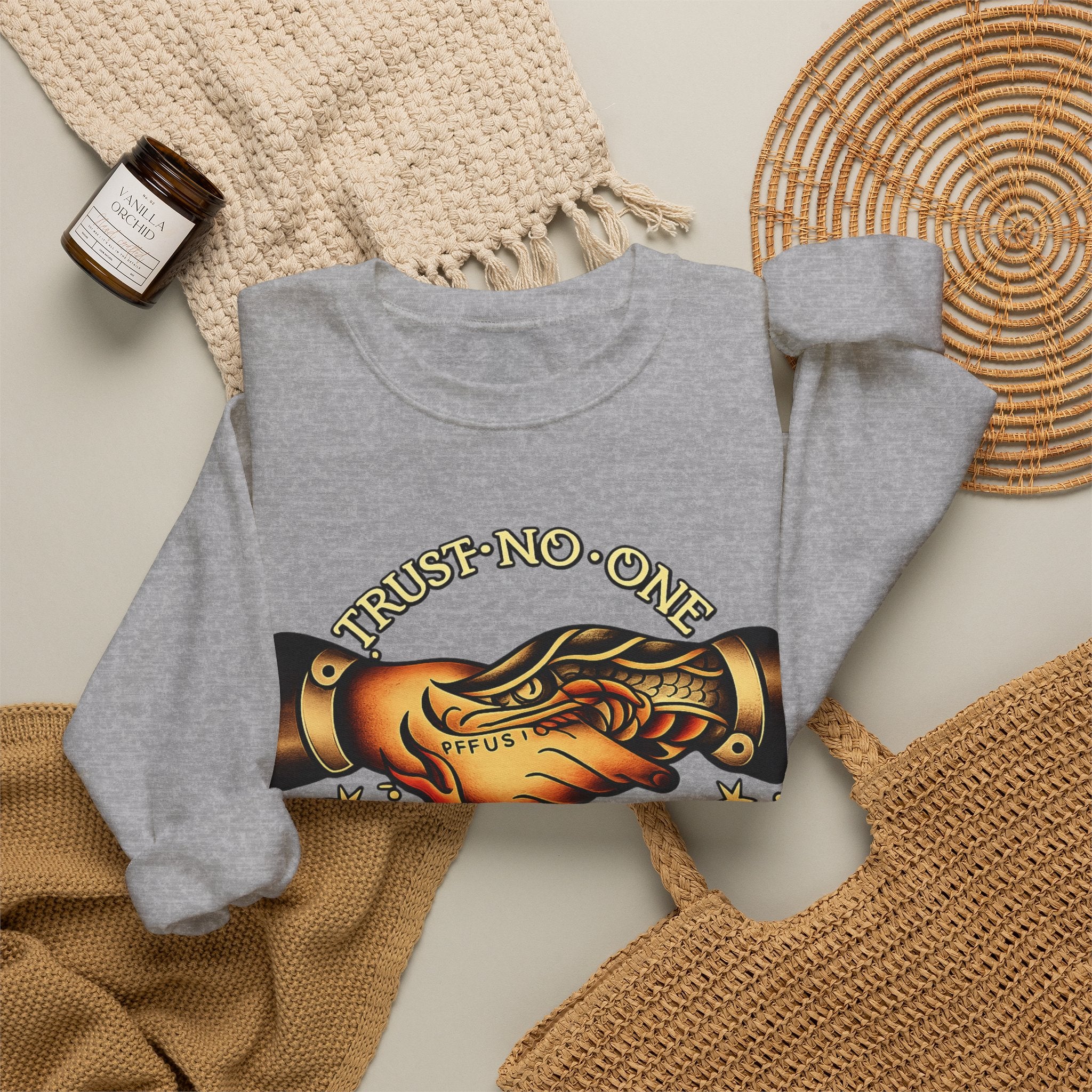 Trust No One Sweatshirt Vintage Tattoo Style Crewneck Retro Graphic Sweatshirt Alternative Streetwear Unisex Pullover Gift For Him Her