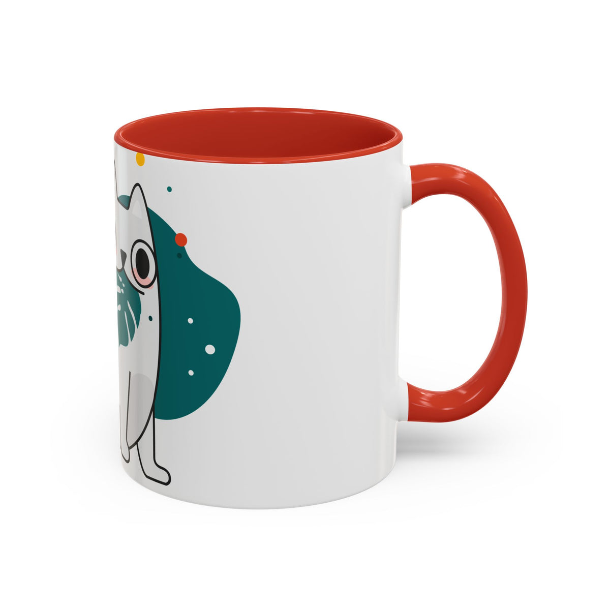 Cute Cat Coffee Mug  Playful White Cat with Tropical Leaf Accent 11oz 15oz