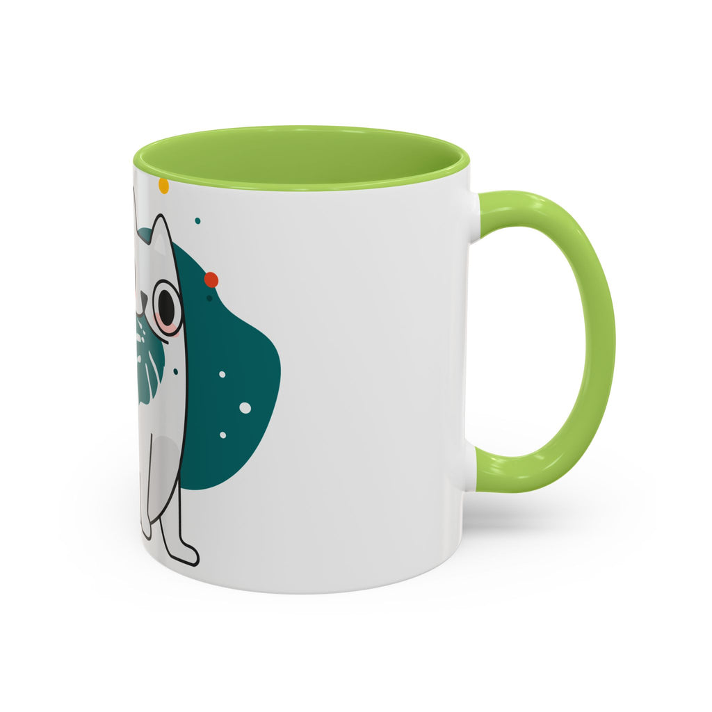 Cute Cat Coffee Mug  Playful White Cat with Tropical Leaf Accent 11oz 15oz