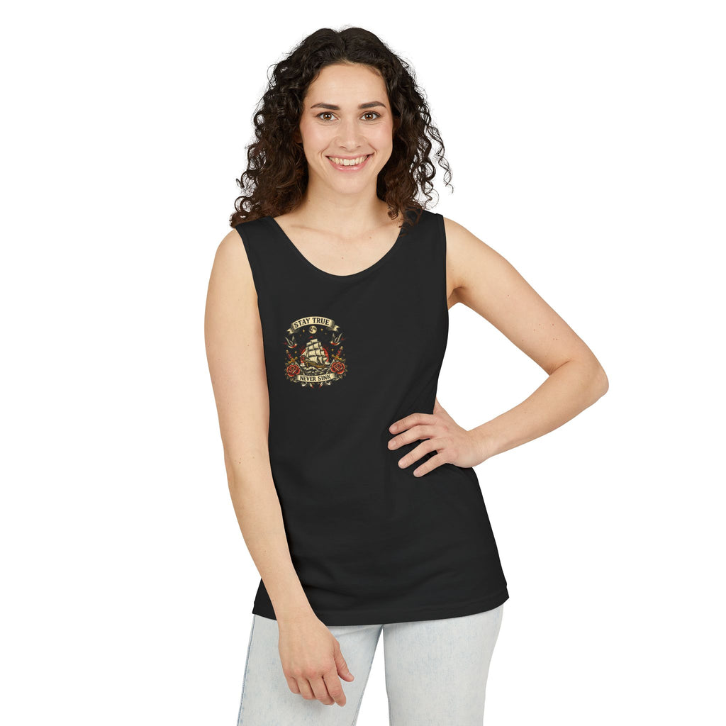 Stay True Never Sink Unisex Tank Top | Nautical Tattoo Style Summer Tank
